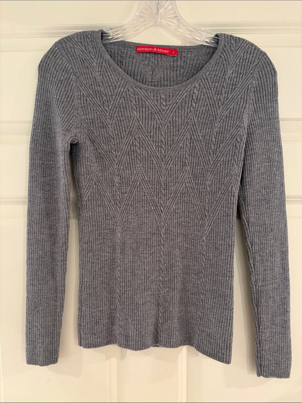 Krimson Klover Gray Ribbed Wool Crewneck Sweater Knit Size Medium